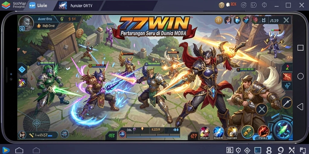 Tangkapan layar dari gameplay MOBA yang mendebarkan di 77WIN.