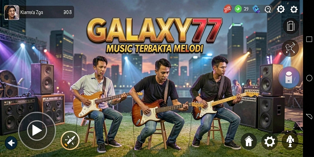 Tangkapan layar gameplay GALAXY77 menunjukkan antarmuka yang cerah dan interaktif.