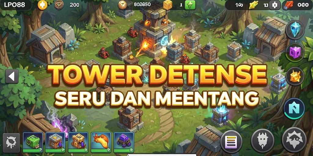Gameplay menegangkan dalam LPO88 saat tower melawan gelombang musuh.