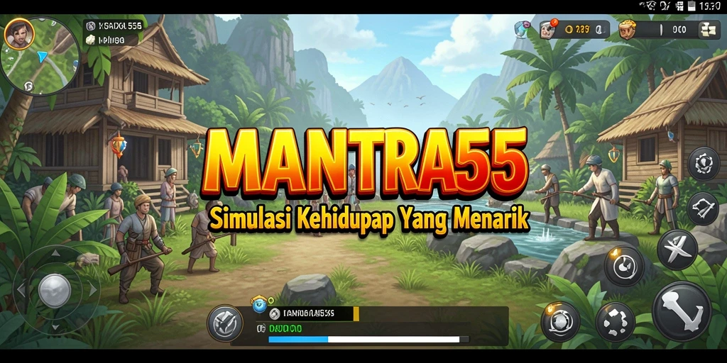 Screenshot utama MANTRA55 menampilkan gameplay simulasi kehidupan yang mendebarkan.